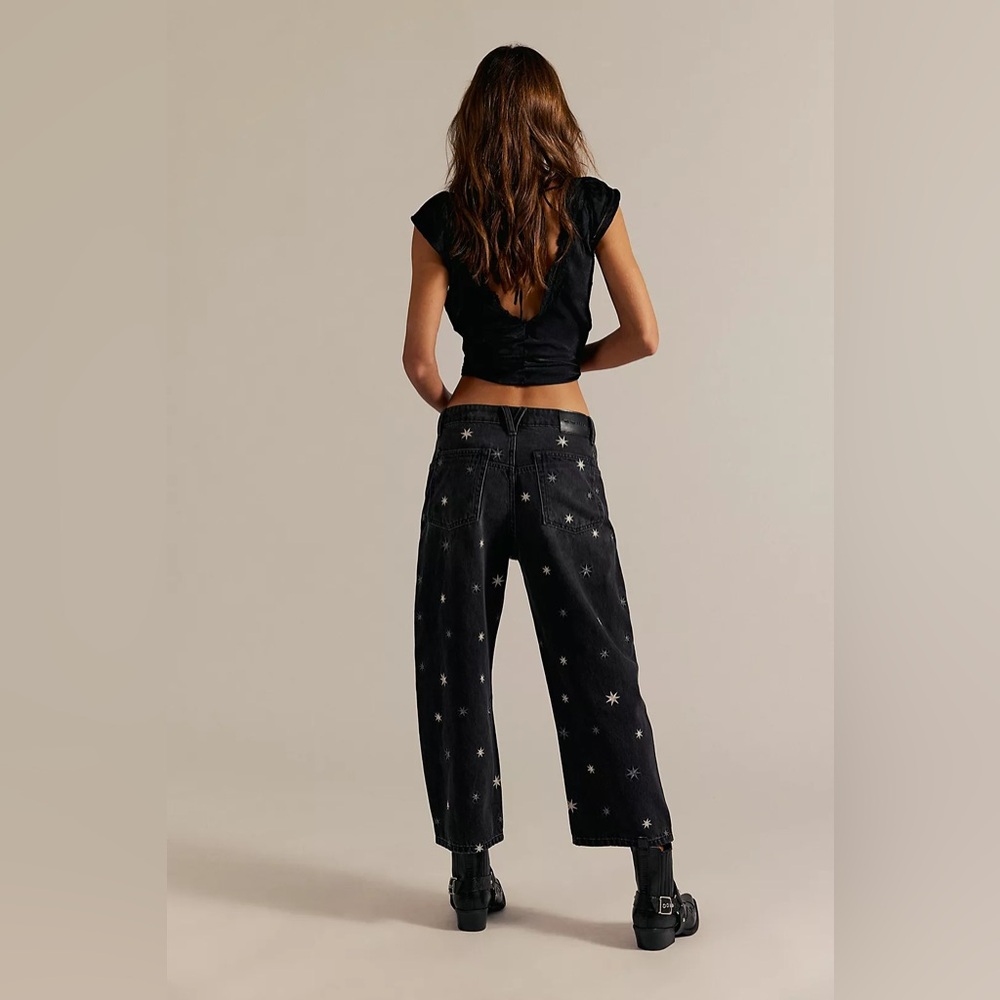 NWT FREE PEOPLE WE THE FREE Deep Trance Shine Embroidered Dropped Boyfriend Jean - Picture 5 of 14